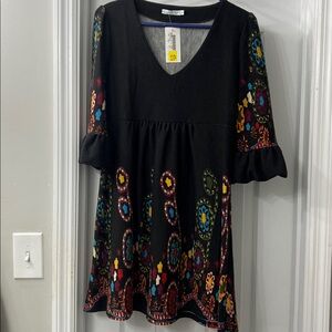 Black Dress with Colorful Embroidery